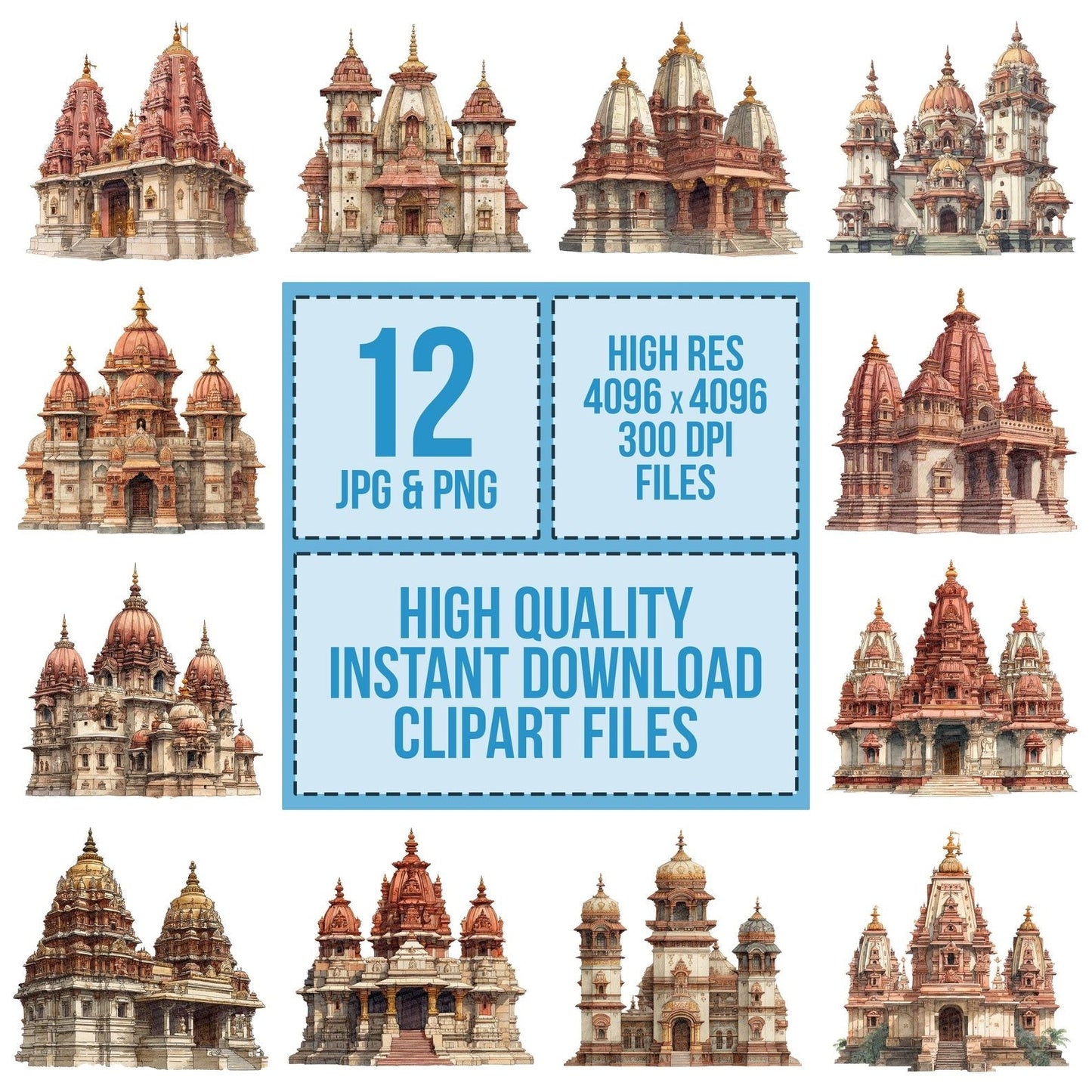 Watercolour Hindu Temple Clipart Set (DDD007171)