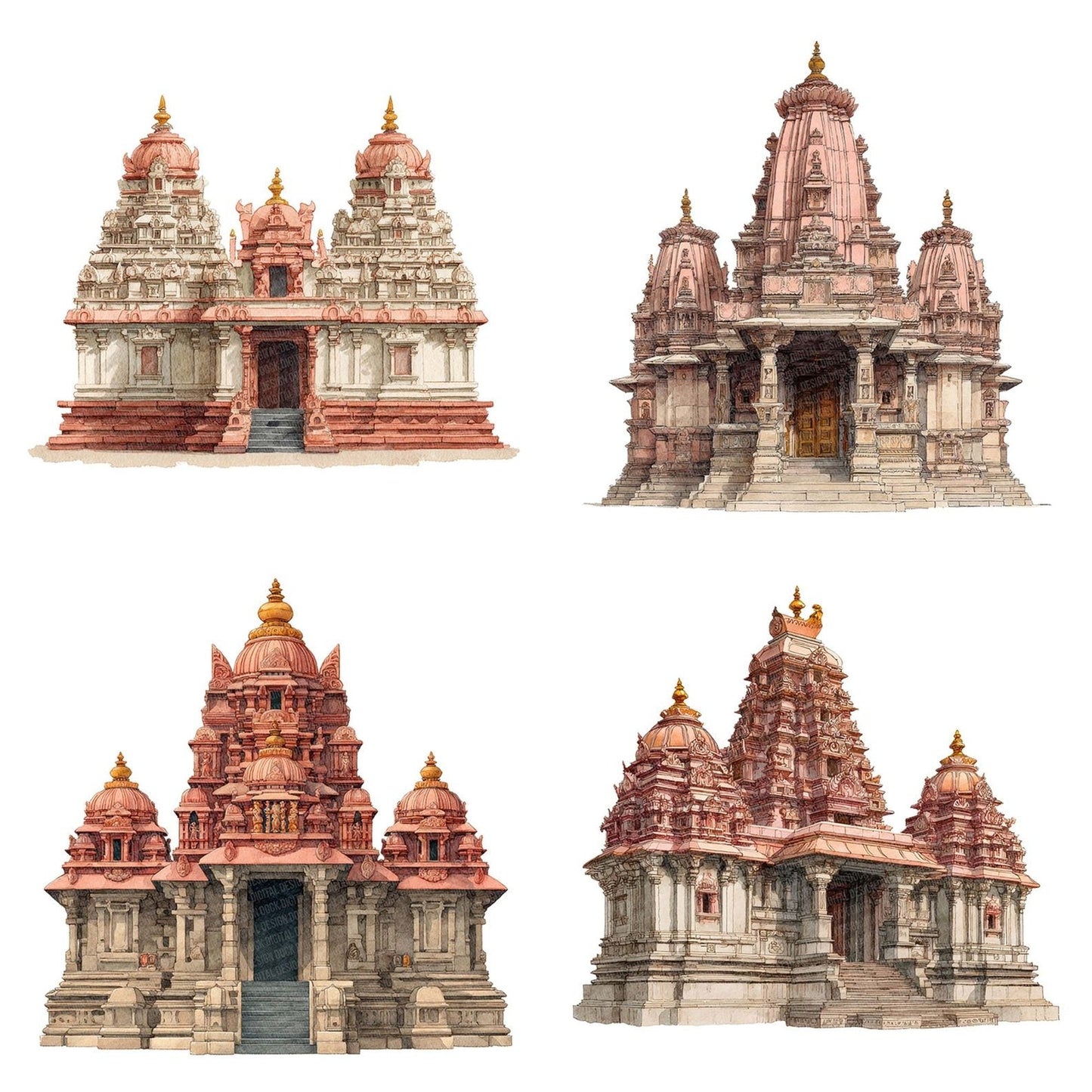 Watercolour Hindu Temple Building Clipart Set (DDD007172)