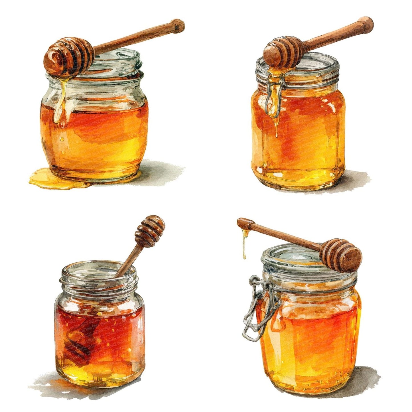 Watercolour Honey Jar Clipart Set (DDD007173)