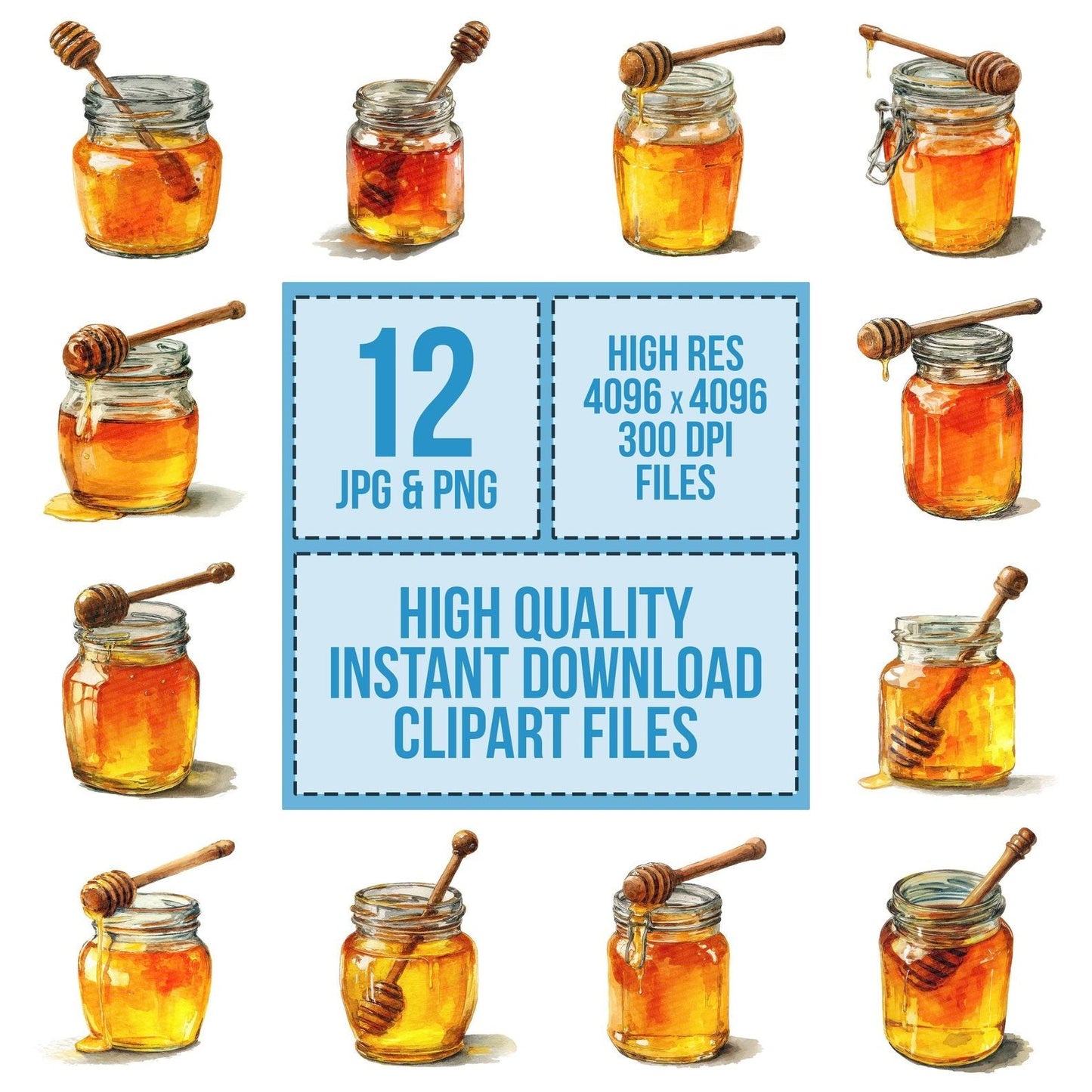 Watercolour Honey Jar Clipart Set (DDD007173)