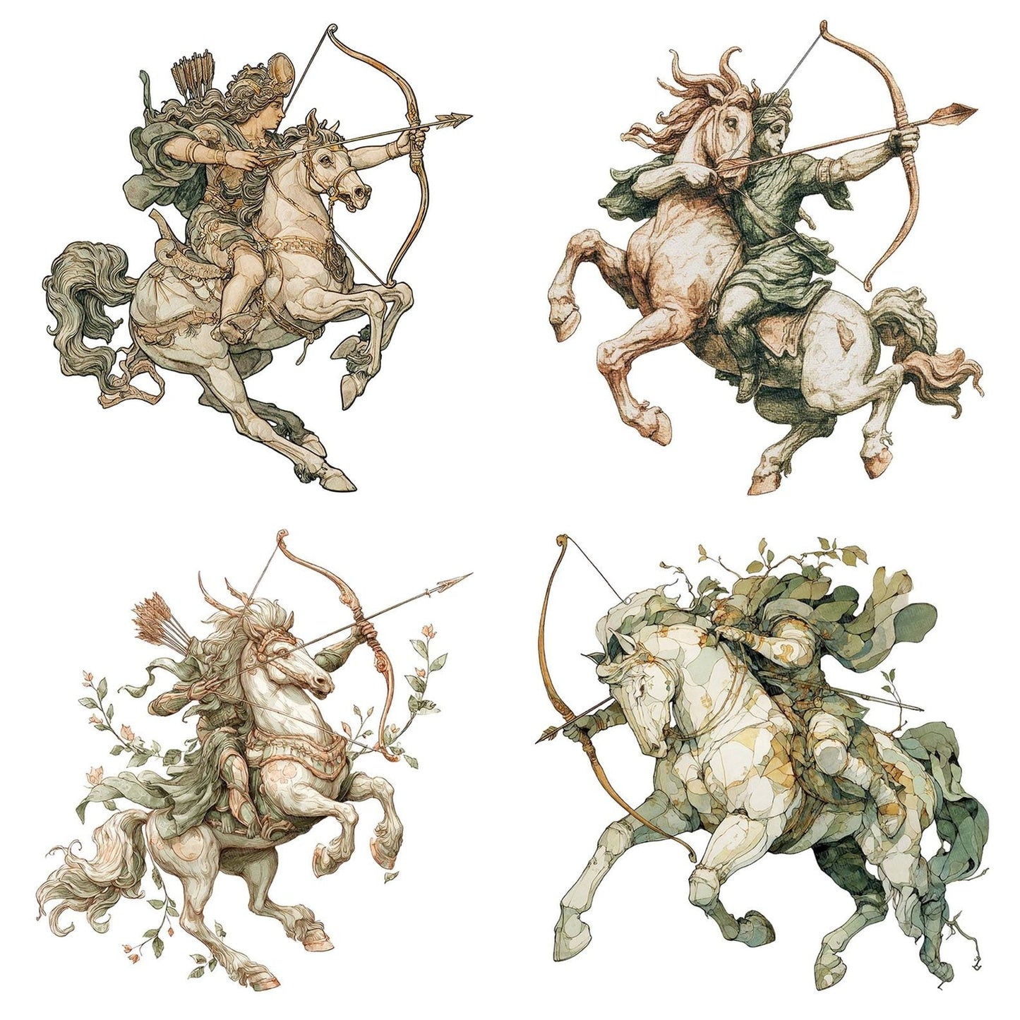 Watercolour Horse Archer Clipart Set (DDD007174)