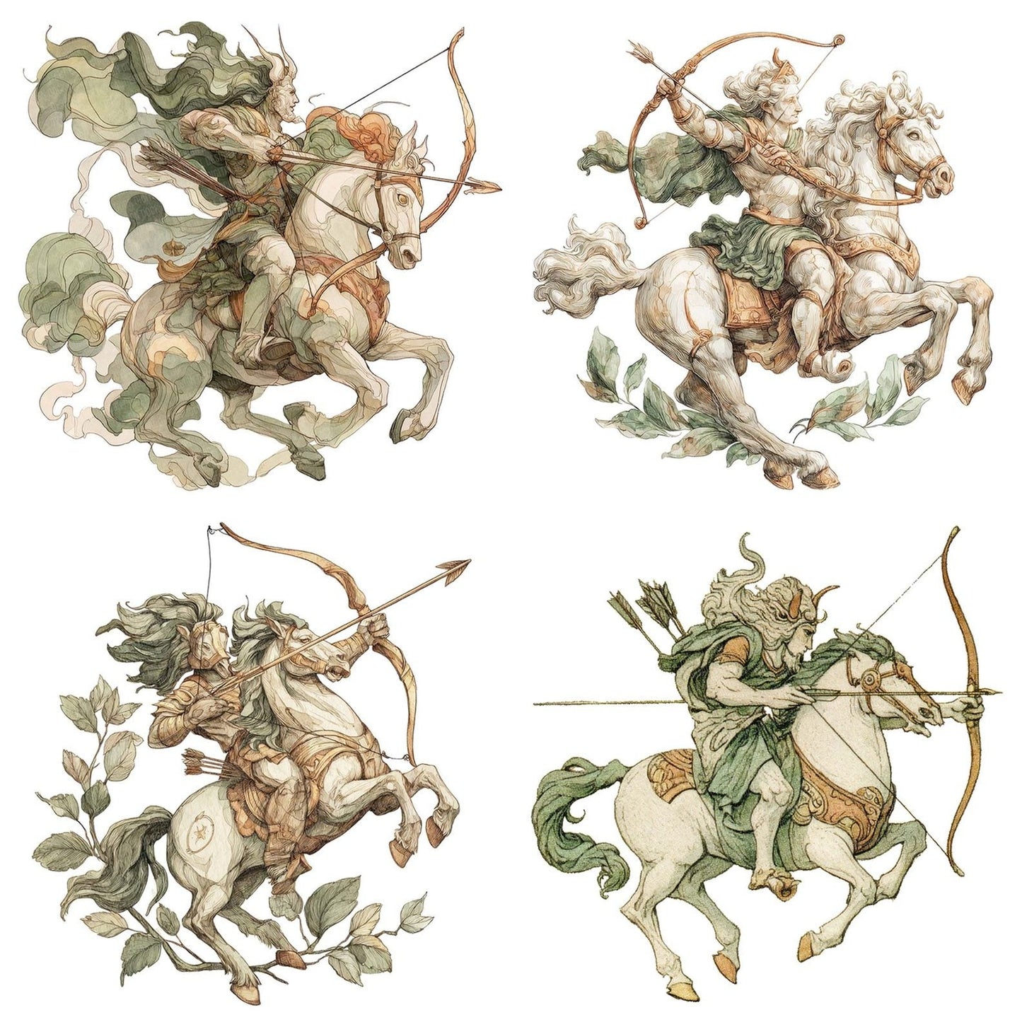 Watercolour Horse Archer Clipart Set (DDD007174)