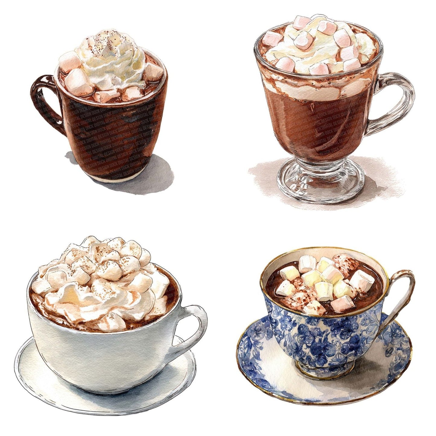 Watercolour Hot Chocolate Clipart Set (DDD007175)