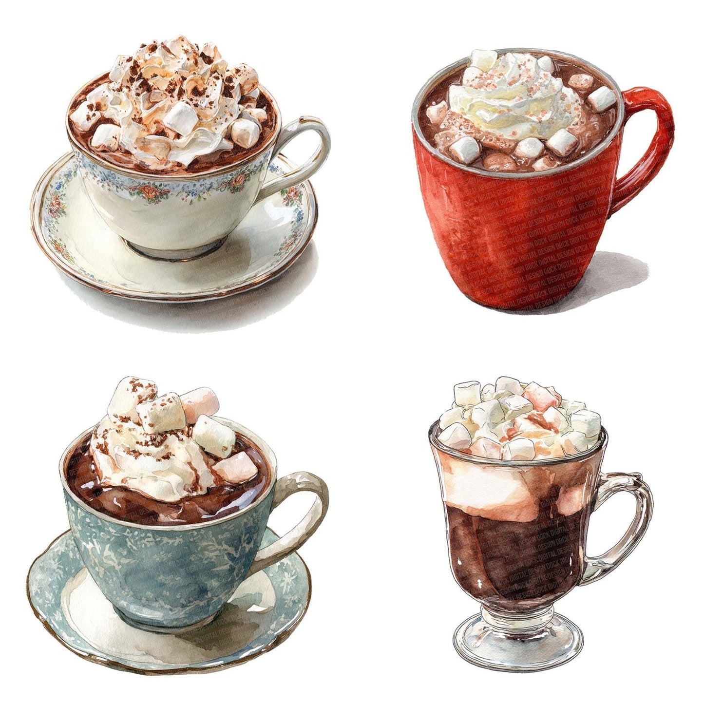 Watercolour Hot Chocolate Clipart Set (DDD007175)