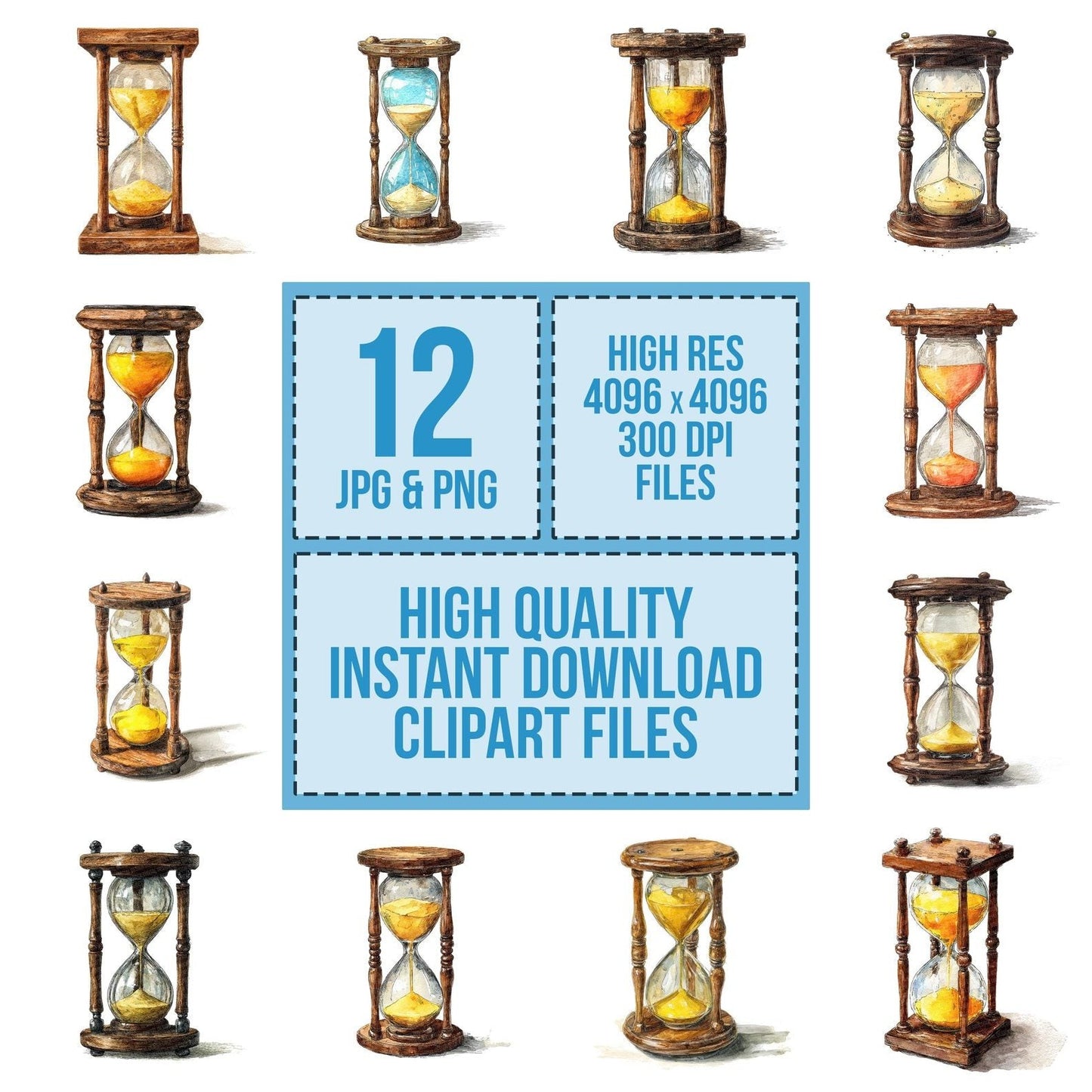 Watercolour Hourglass Timer Clipart Set (DDD007176)