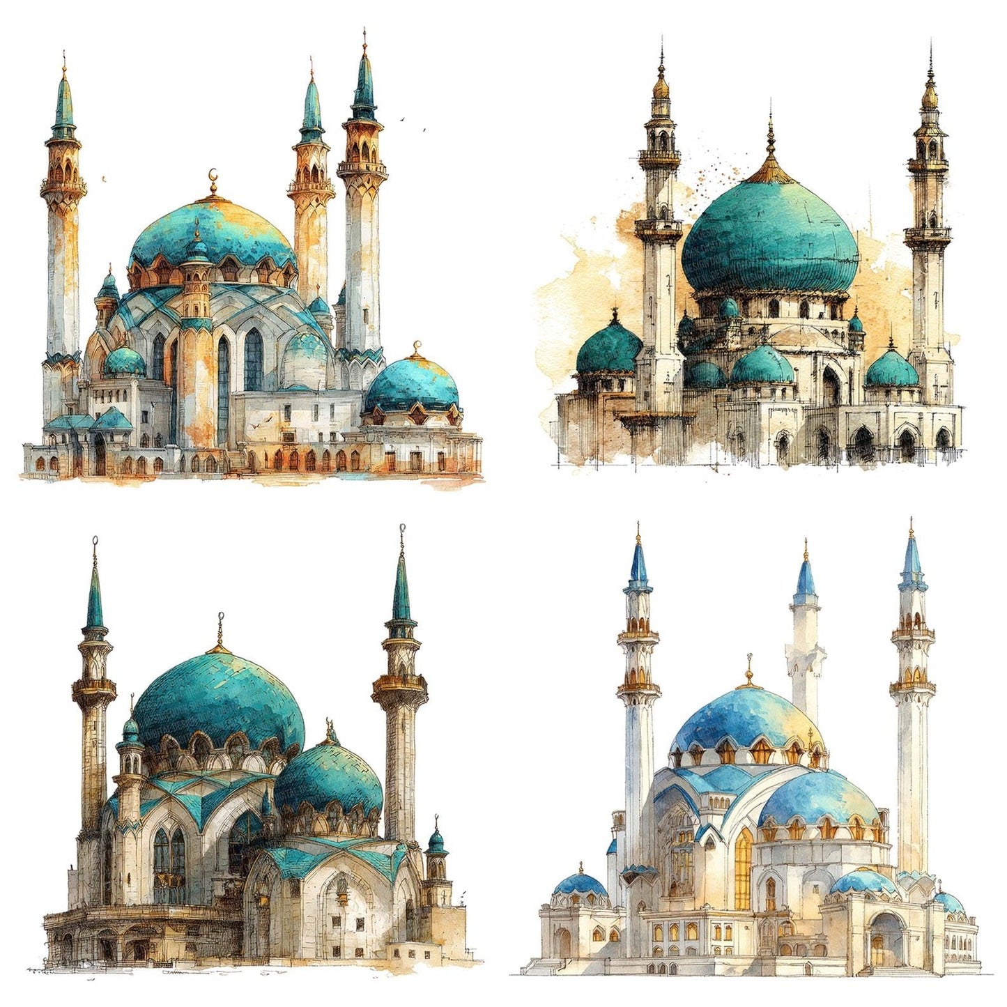 Watercolour Islamic Mosque Clipart Set (DDD007179)