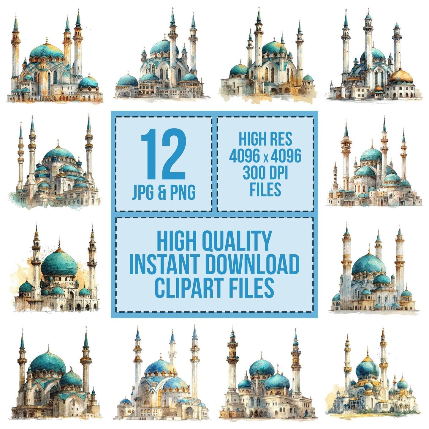 Watercolour Islamic Mosque Clipart Set (DDD007179)