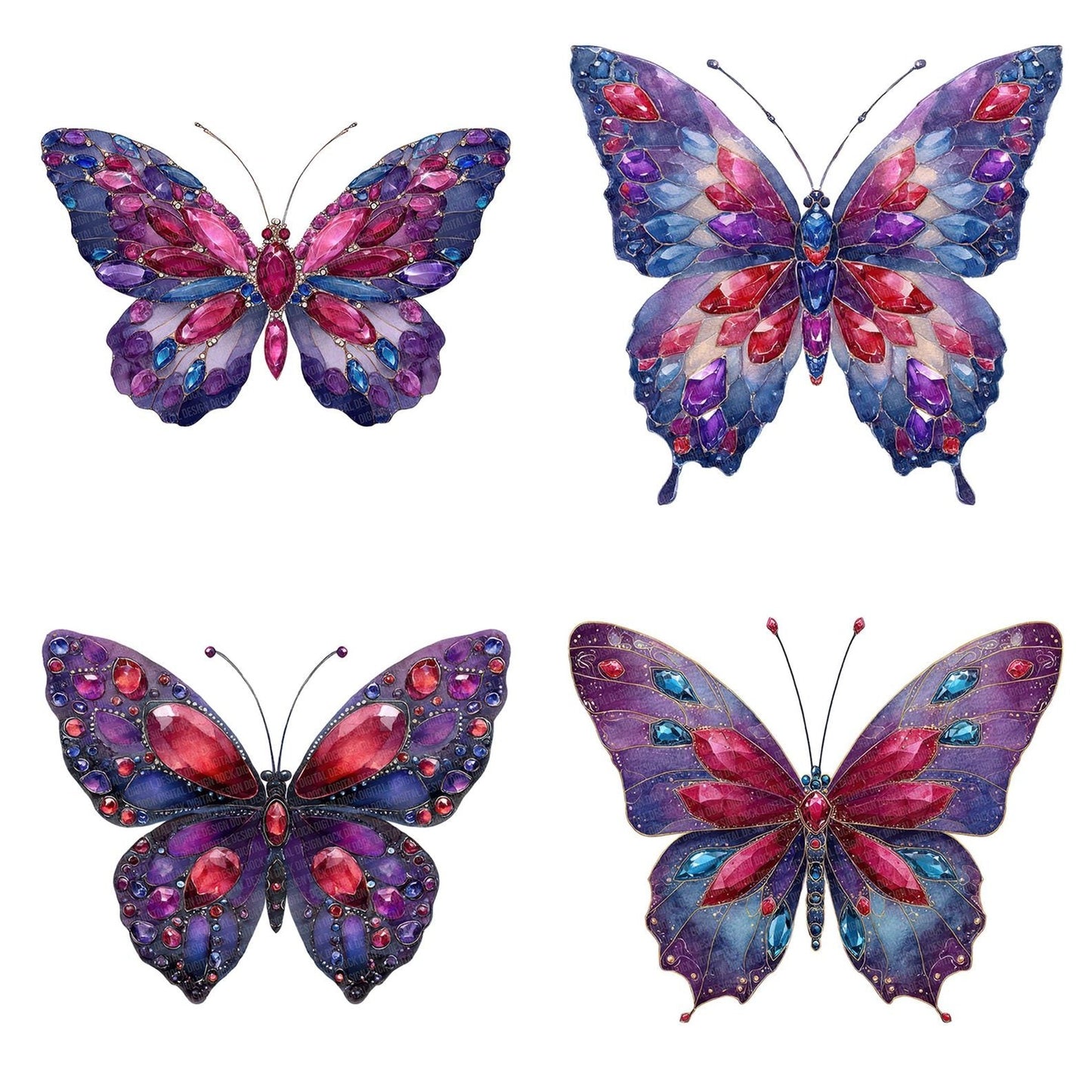 Watercolour Jewelled Butterfly Clipart Set (DDD007182)