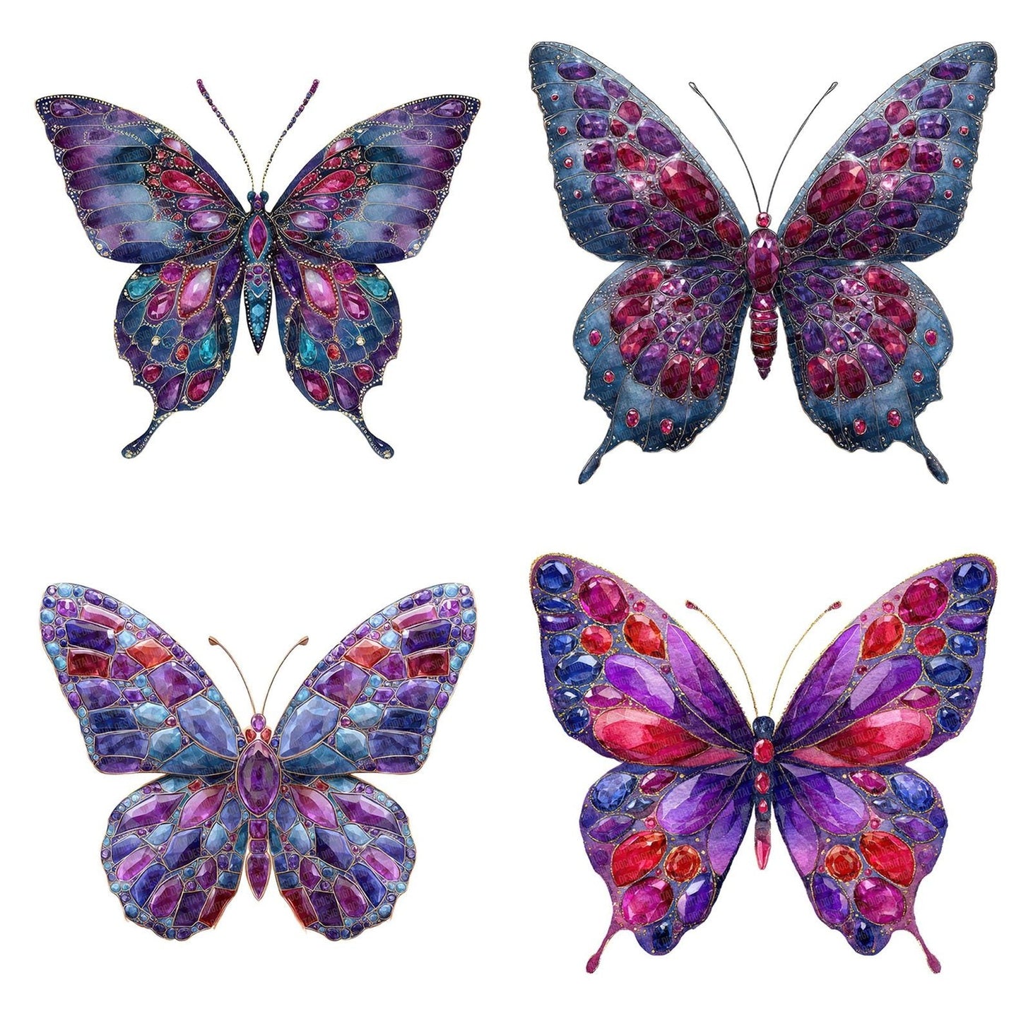 Watercolour Jewelled Butterfly Clipart Set (DDD007182)