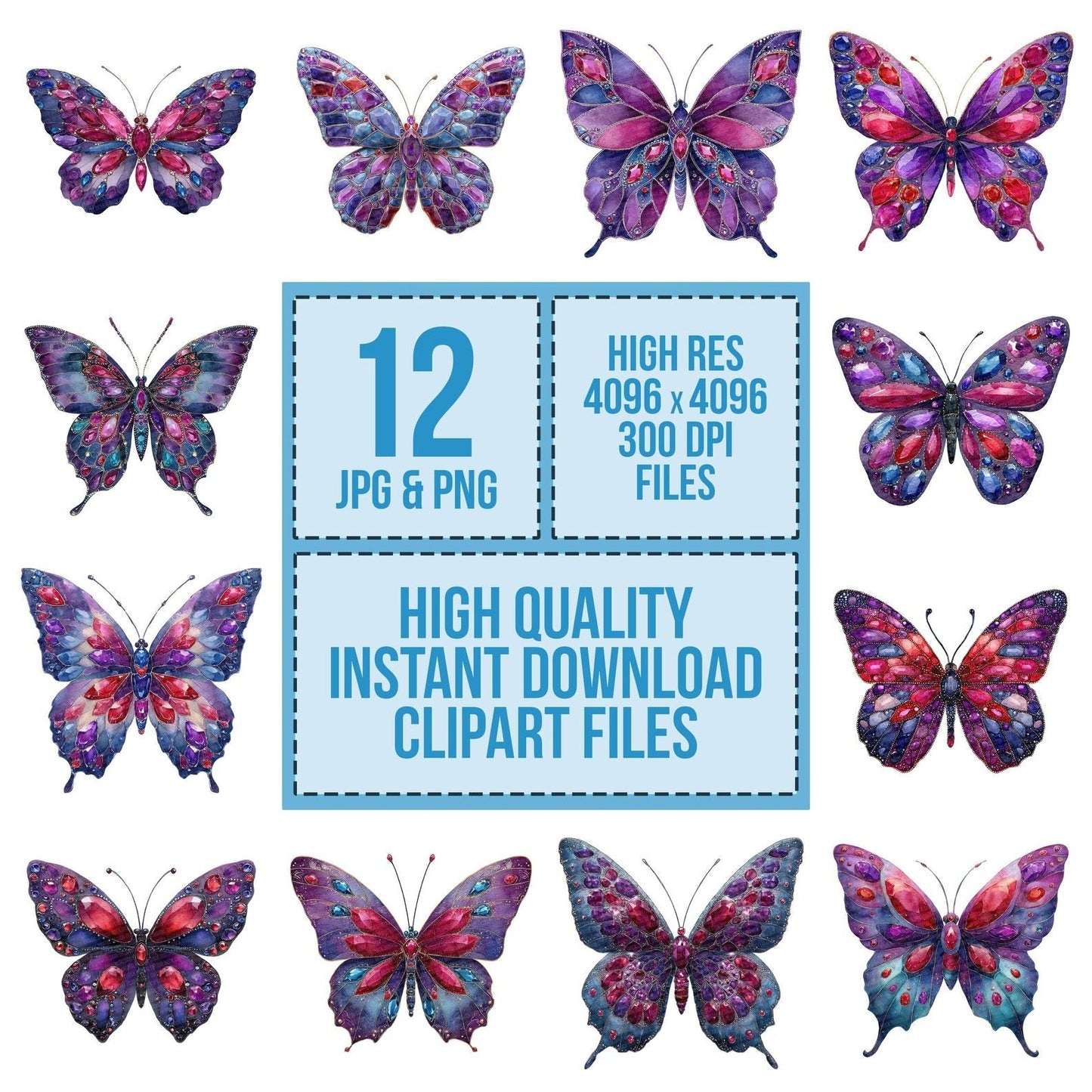 Watercolour Jewelled Butterfly Clipart Set (DDD007182)