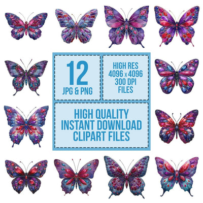 Watercolour Jewelled Butterfly Clipart Set (DDD007182)