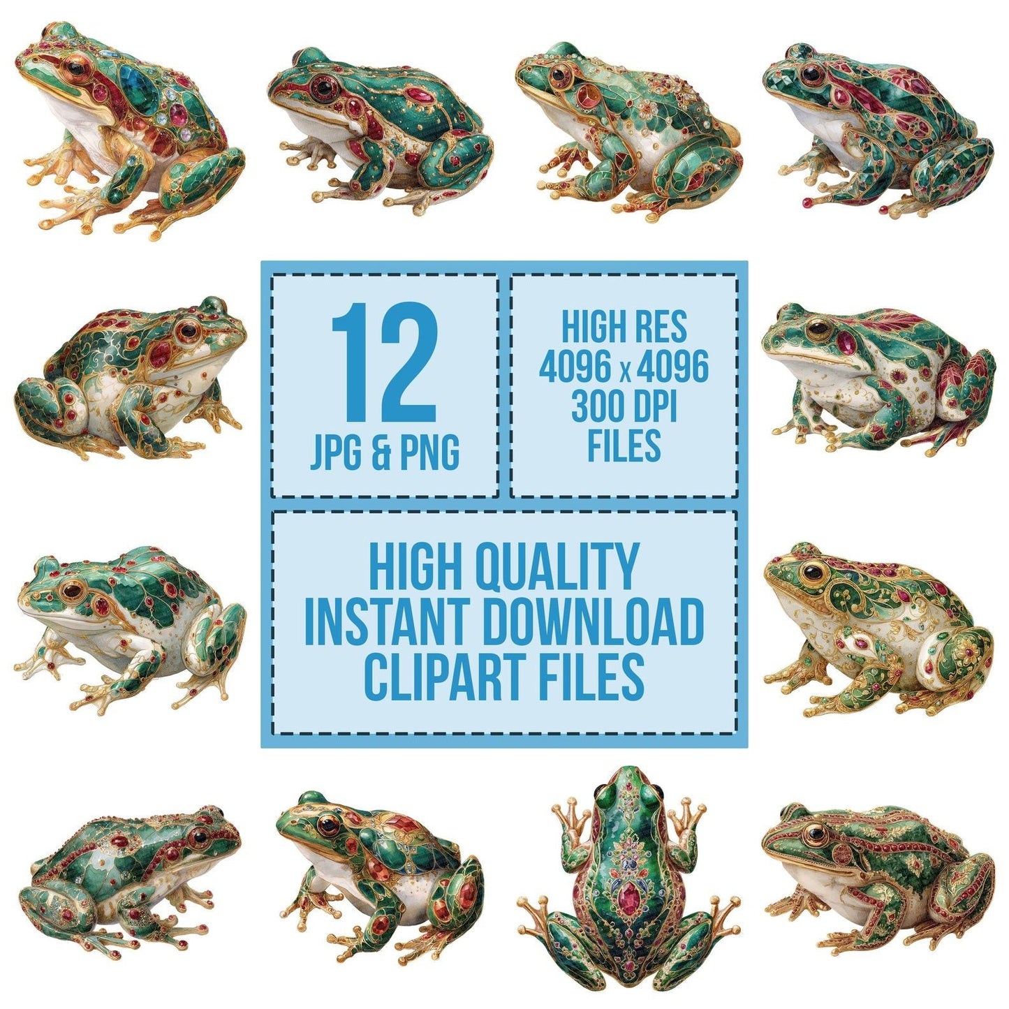 Watercolour Jewelled Frog Clipart Set (DDD007185)