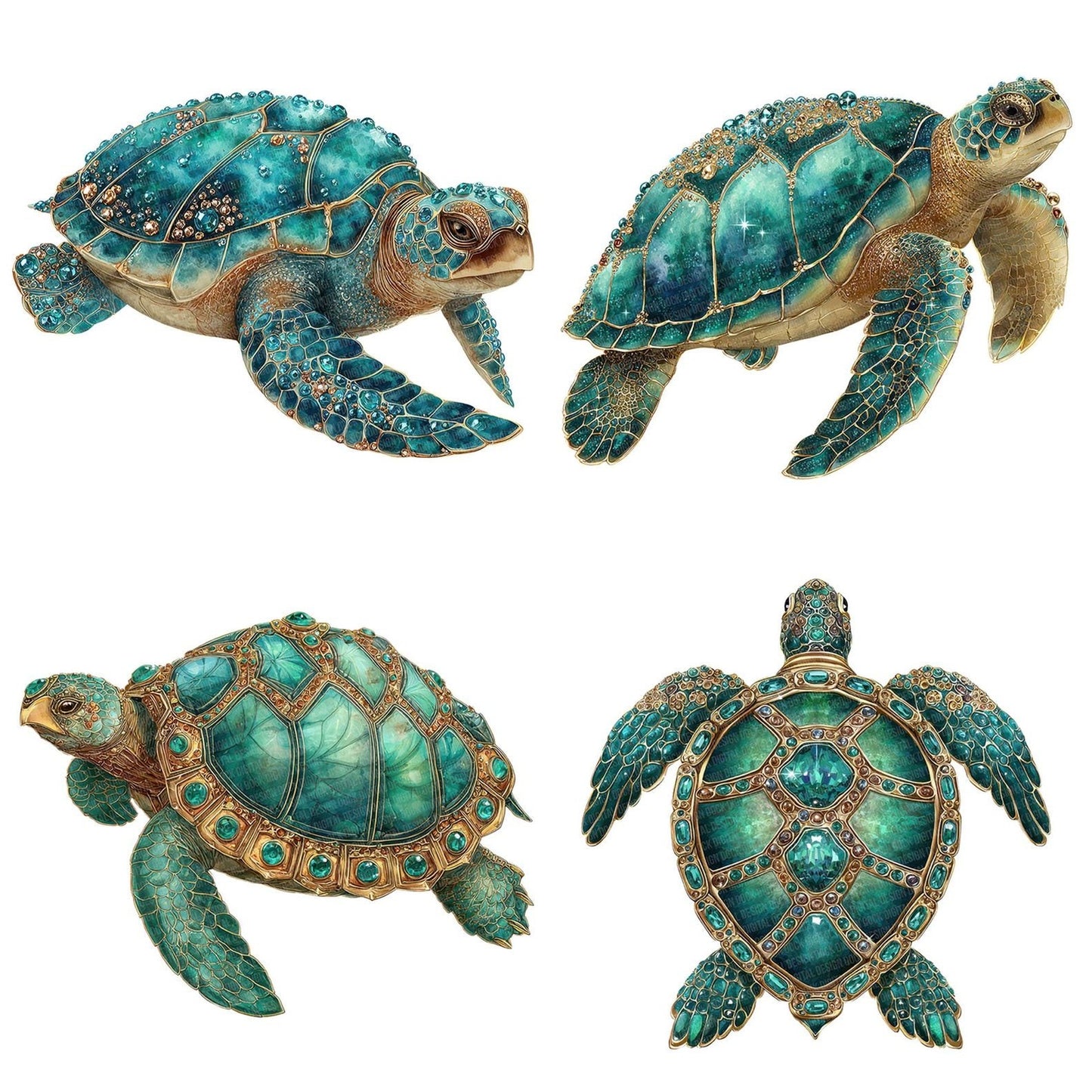 Watercolour Jewelled Turtle Clipart Set (DDD007187)