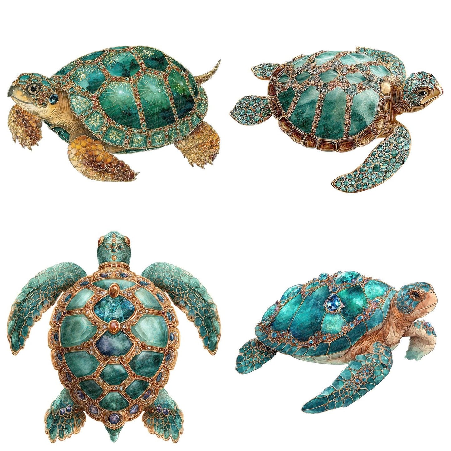 Watercolour Jewelled Turtle Clipart Set (DDD007187)