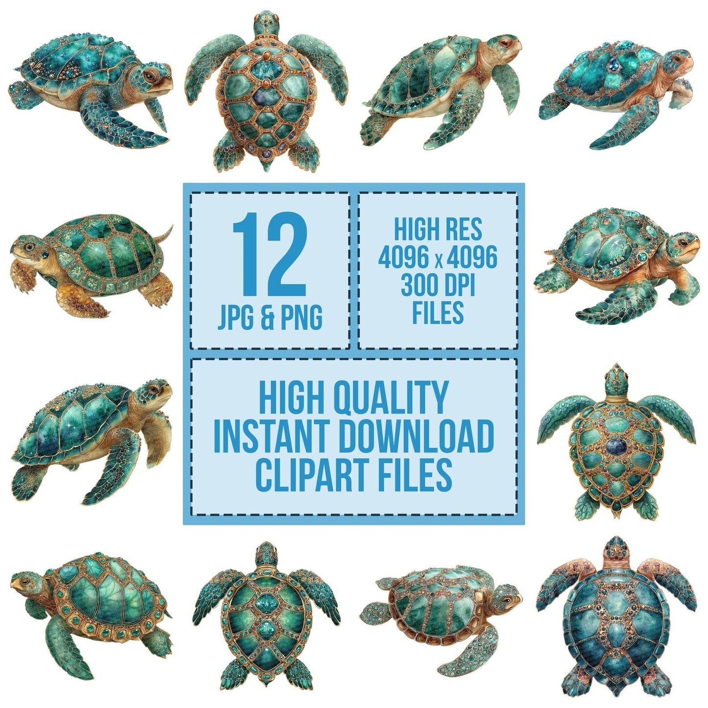 Watercolour Jewelled Turtle Clipart Set (DDD007187)