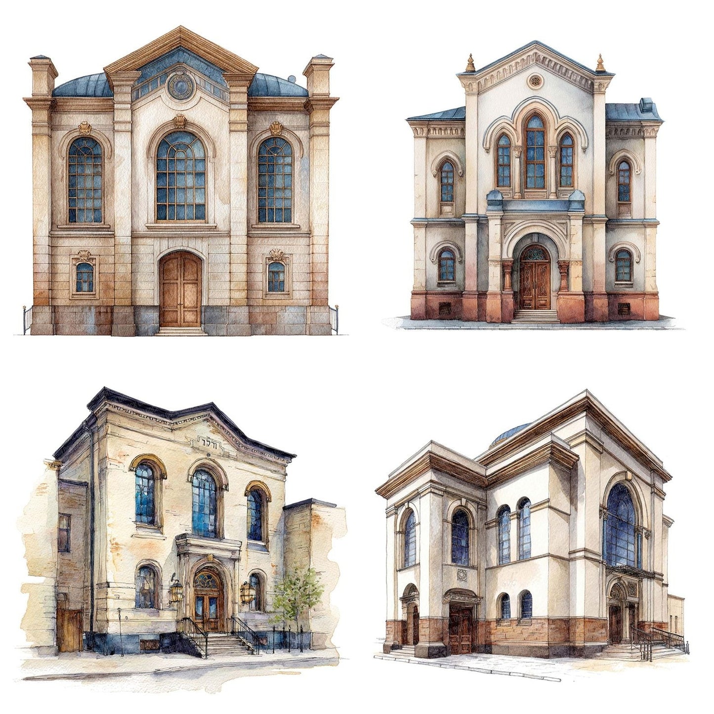 Watercolour Jewish Synagogue Clipart Set (DDD007188)