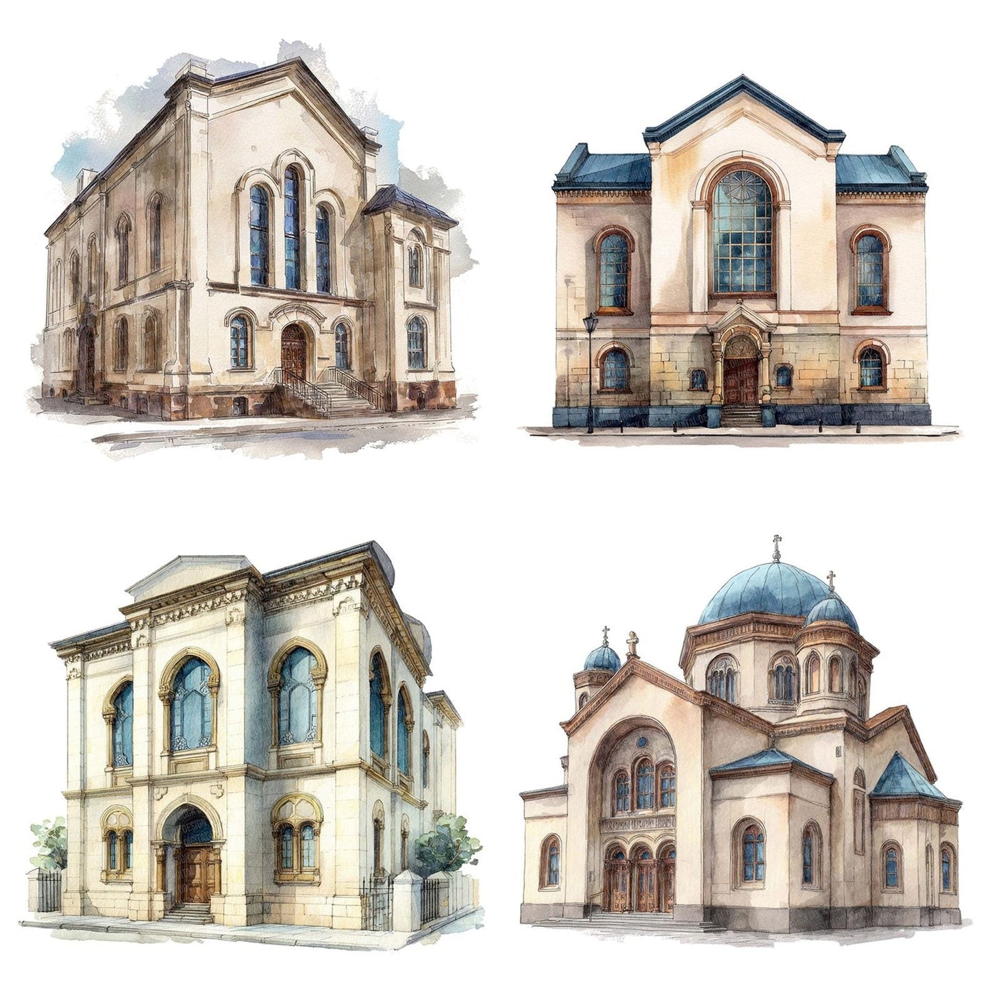 Watercolour Jewish Synagogue Clipart Set (DDD007188)