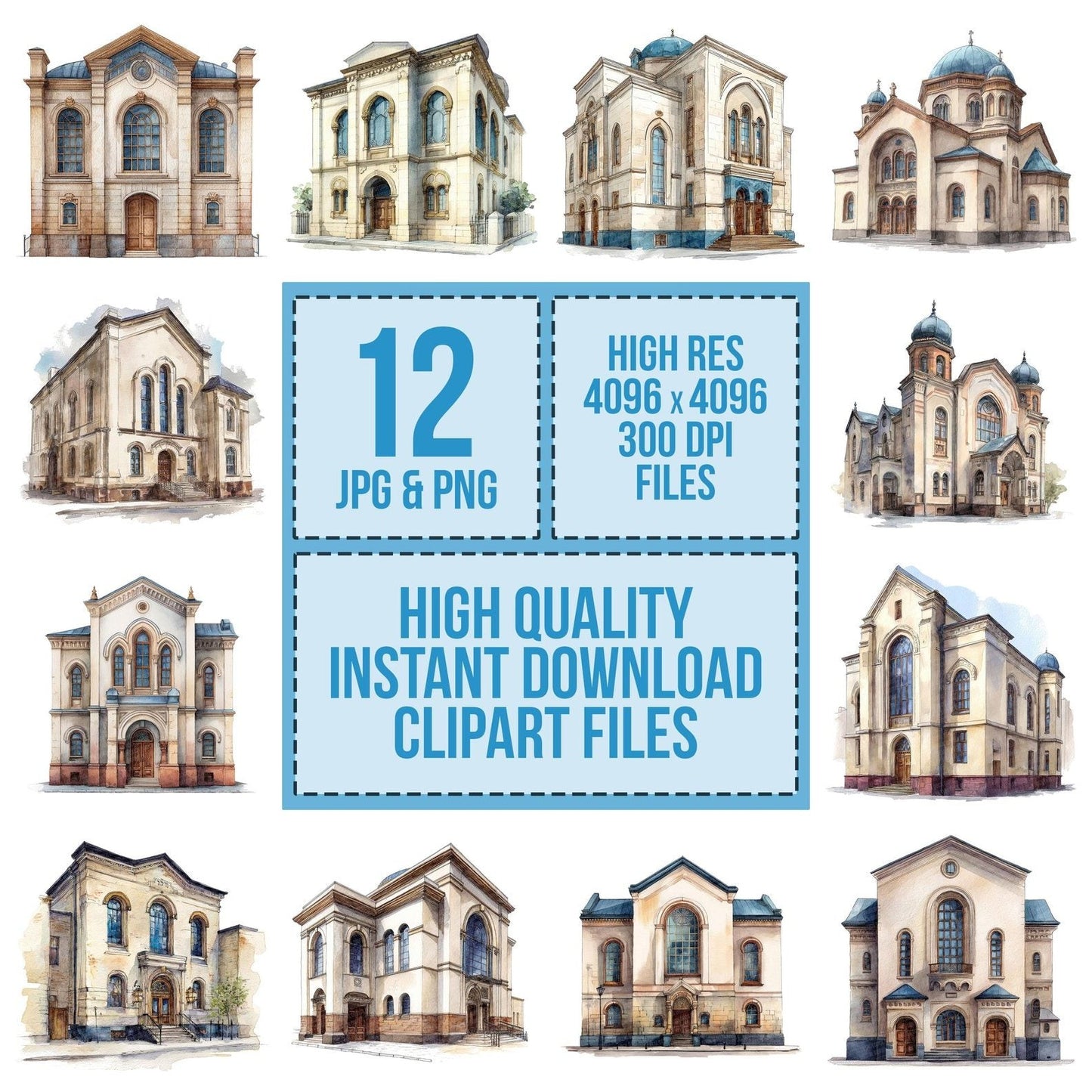 Watercolour Jewish Synagogue Clipart Set (DDD007188)