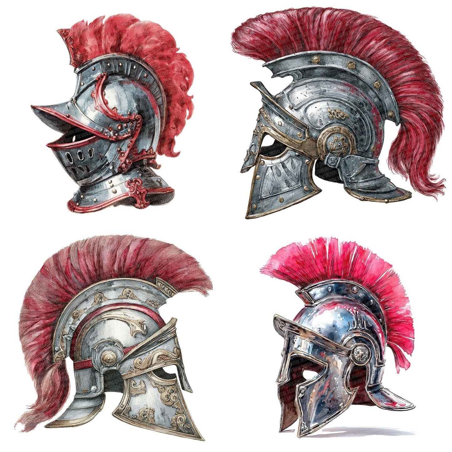 Watercolour Knight Helmet Clipart Set (DDD007192)
