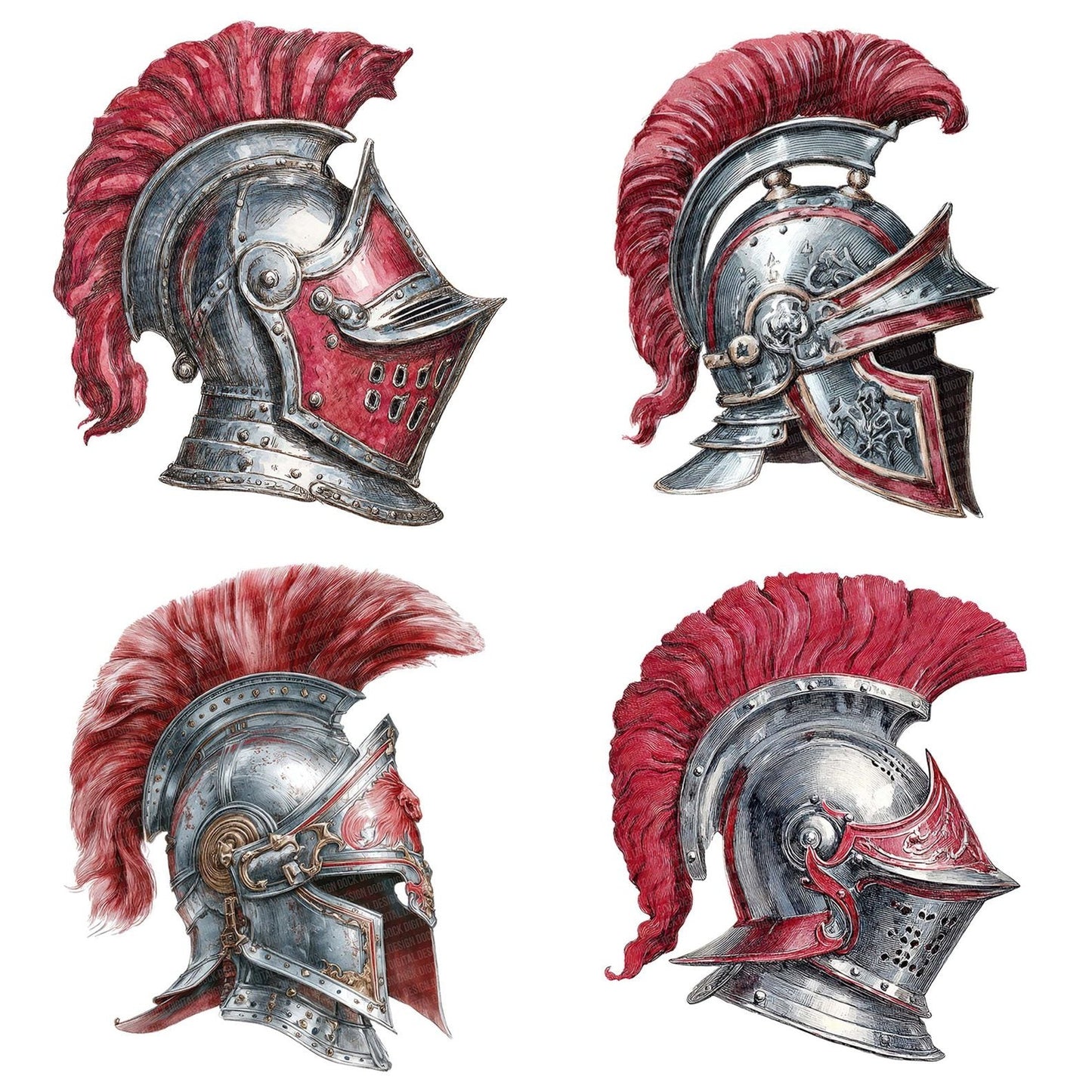 Watercolour Knight Helmet Clipart Set (DDD007192)