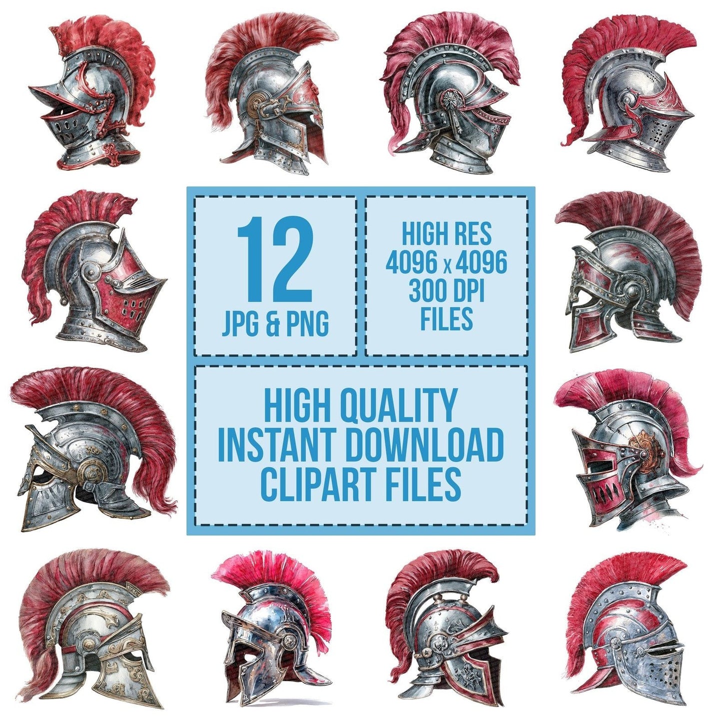 Watercolour Knight Helmet Clipart Set (DDD007192)