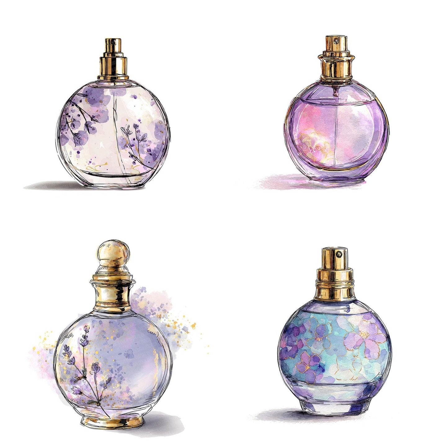 Watercolour Lavender Perfume Clipart Set (DDD007196)