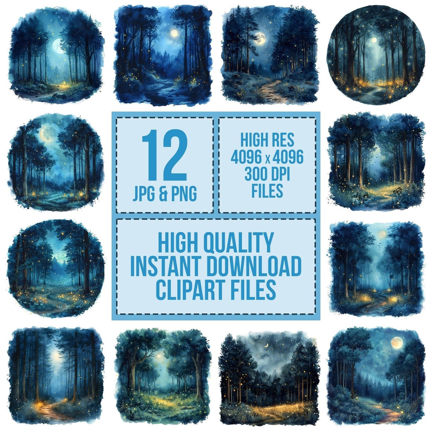 Watercolour Magical Night Forest Clipart Set (DDD007200)