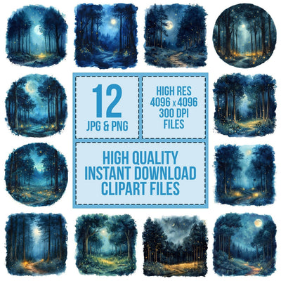 Watercolour Magical Night Forest Clipart Set (DDD007200)