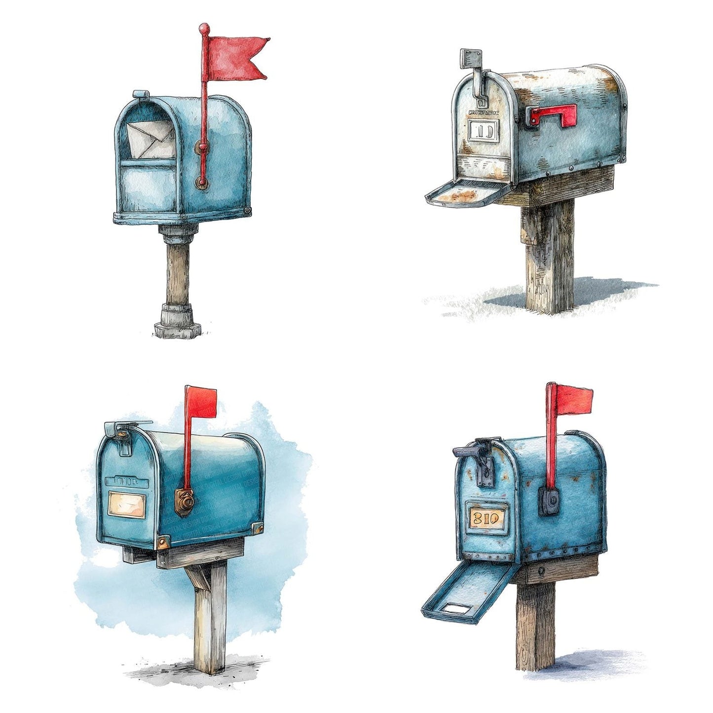 Watercolour Mailbox Flag Clipart Set (DDD007201)