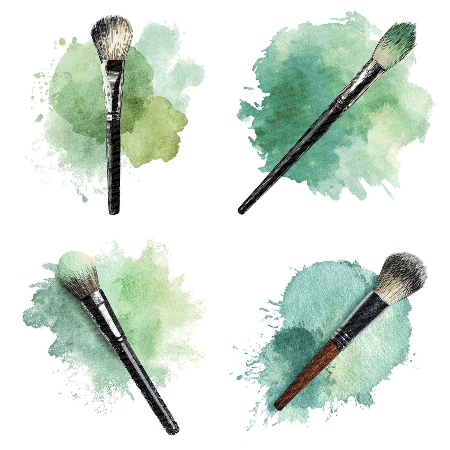 Watercolour Makeup Brush Mint Clipart Set (DDD007202)