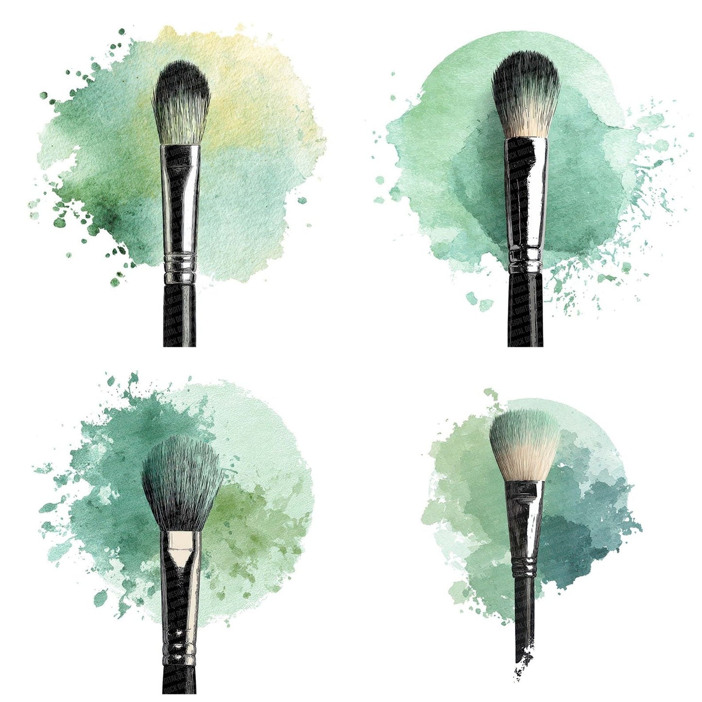 Watercolour Makeup Brush Mint Clipart Set (DDD007202)