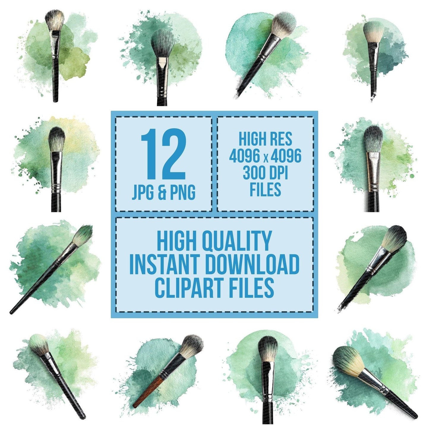 Watercolour Makeup Brush Mint Clipart Set (DDD007202)