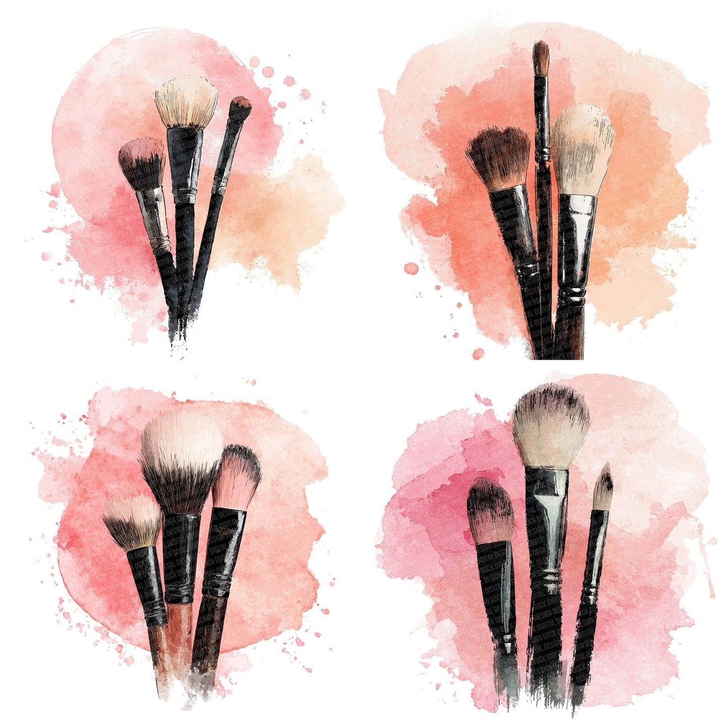 Watercolour Makeup Brushes Pink Clipart Set (DDD007204)
