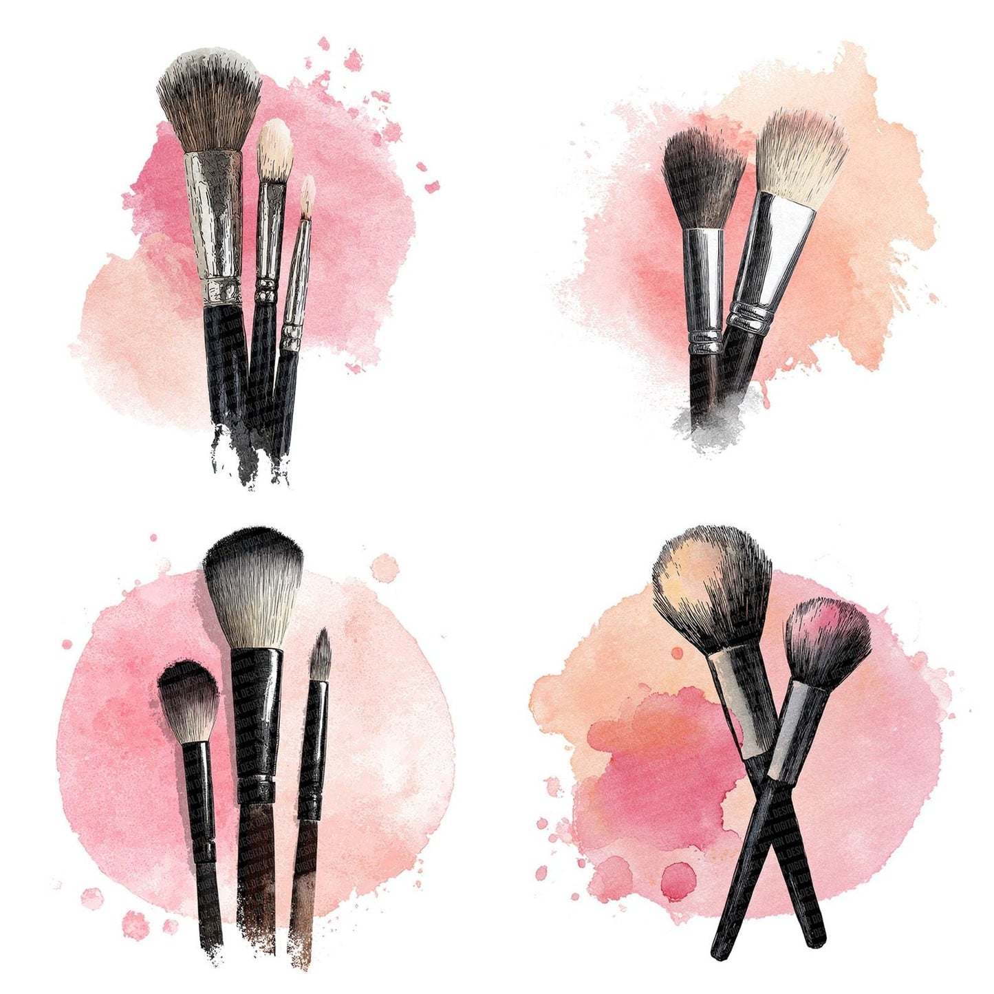 Watercolour Makeup Brushes Pink Clipart Set (DDD007204)