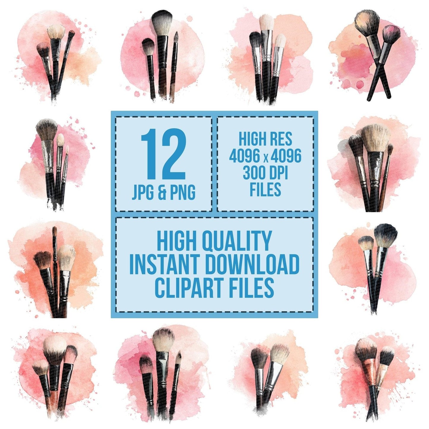Watercolour Makeup Brushes Pink Clipart Set (DDD007204)