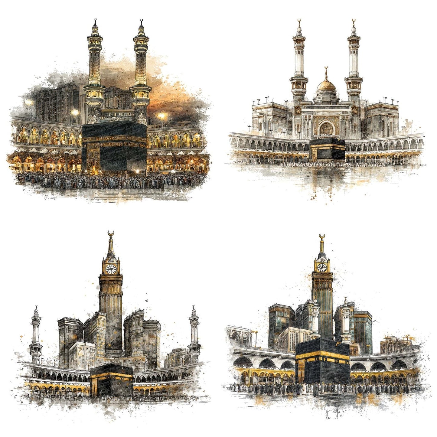 Watercolour Mecca Mosque Clipart Set (DDD007211)