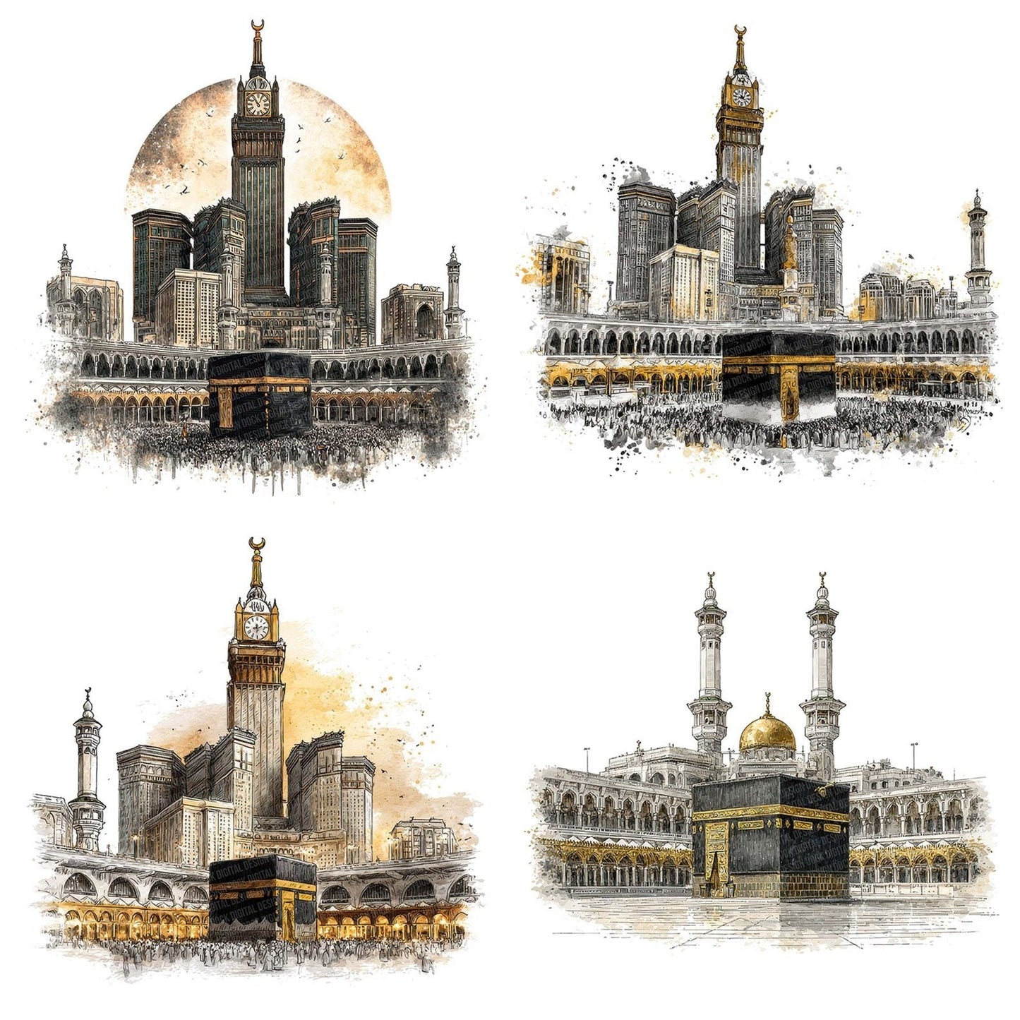 Watercolour Mecca Mosque Clipart Set (DDD007211)