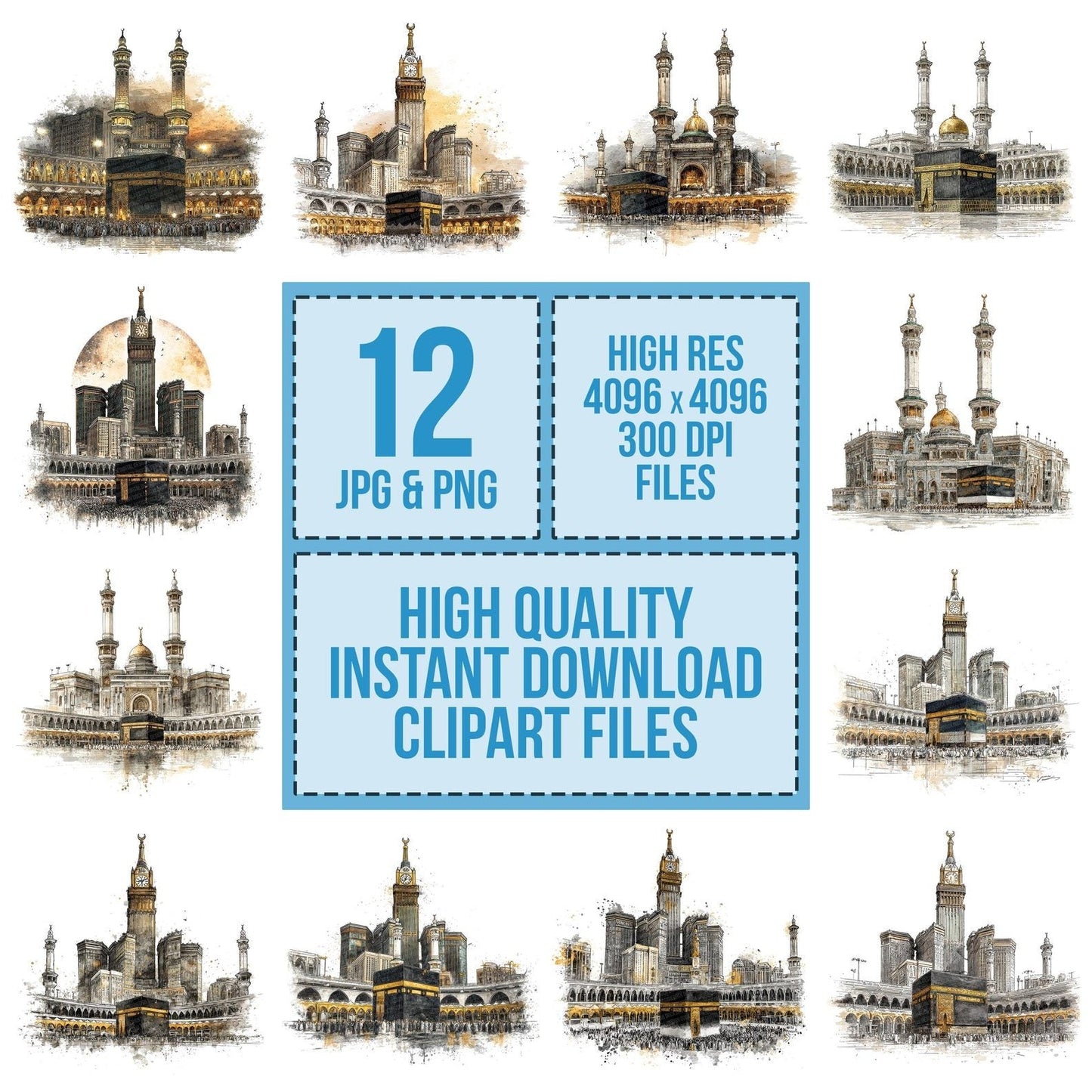 Watercolour Mecca Mosque Clipart Set (DDD007211)