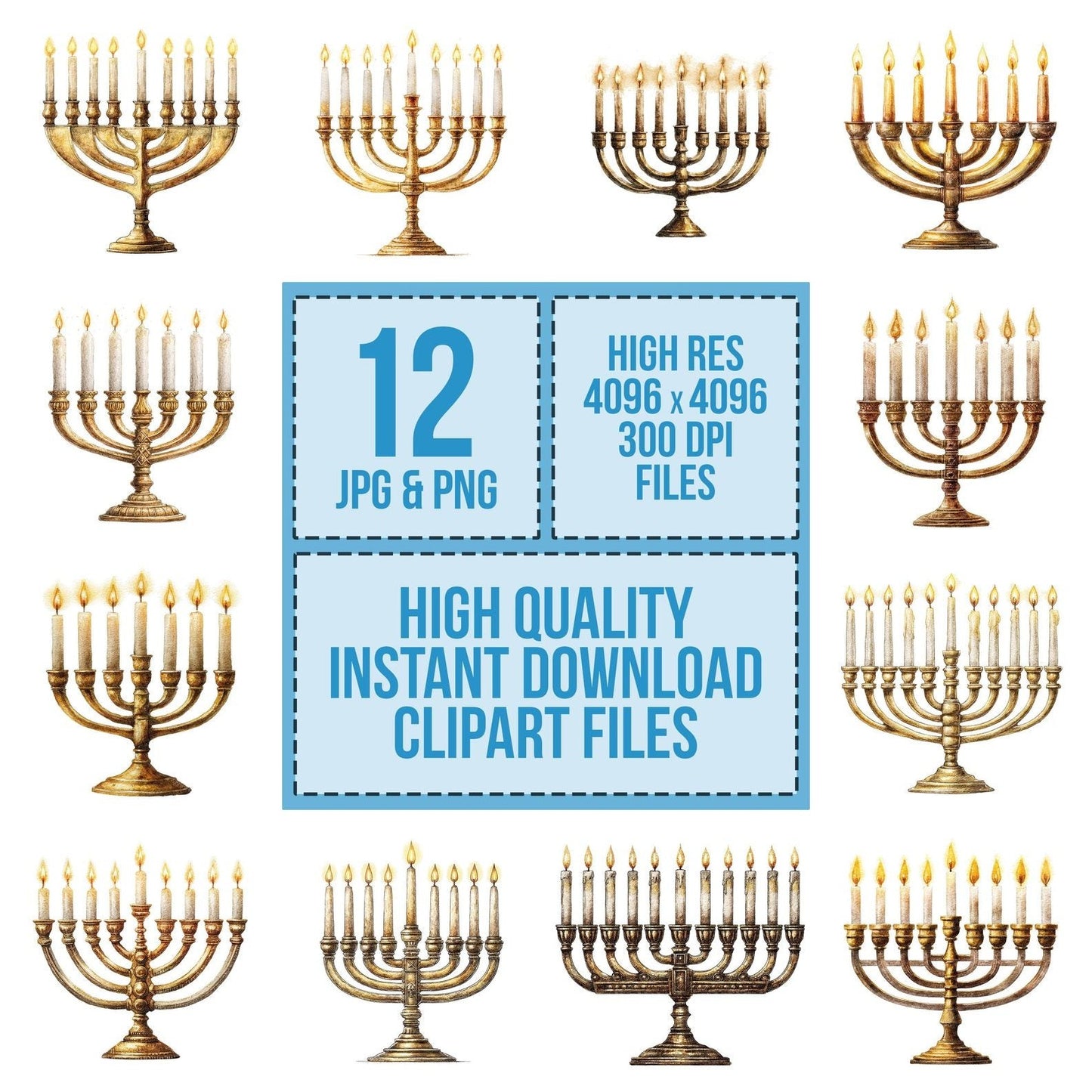 Watercolour Menorah Clipart Set (DDD007213)