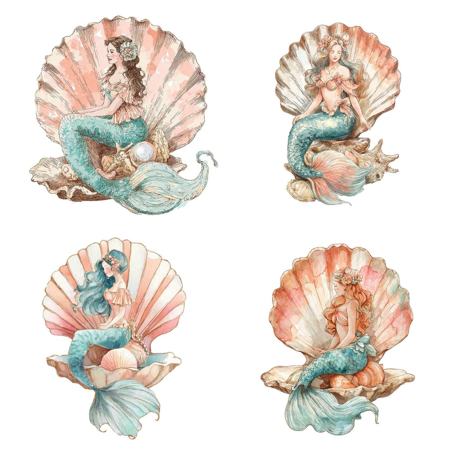 Watercolour Mermaid Seashell Clipart Set (DDD007214)