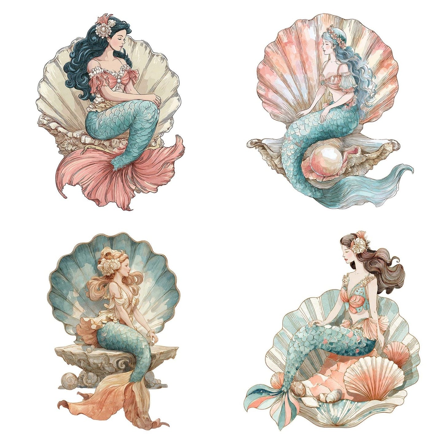 Watercolour Mermaid Seashell Clipart Set (DDD007214)