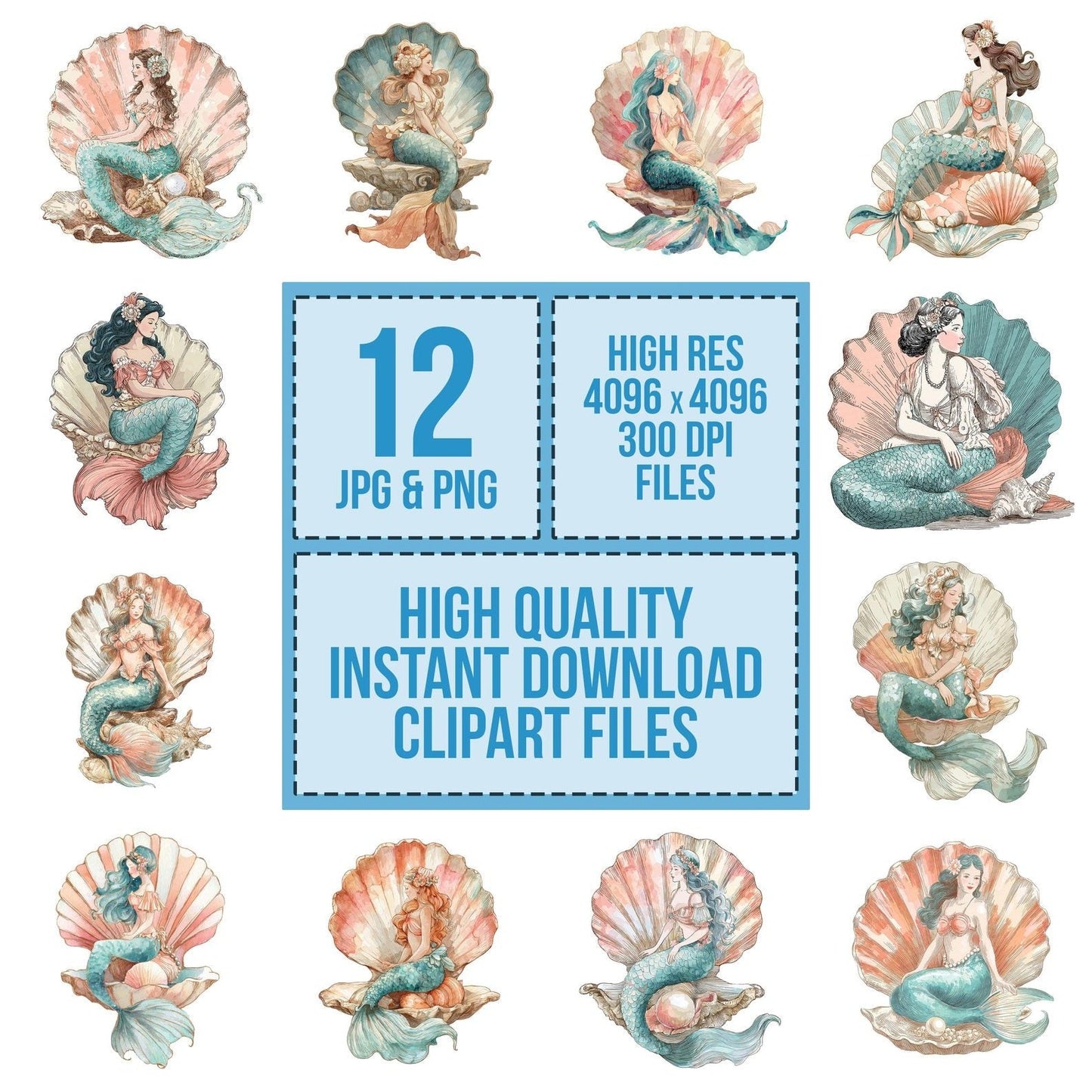 Watercolour Mermaid Seashell Clipart Set (DDD007214)