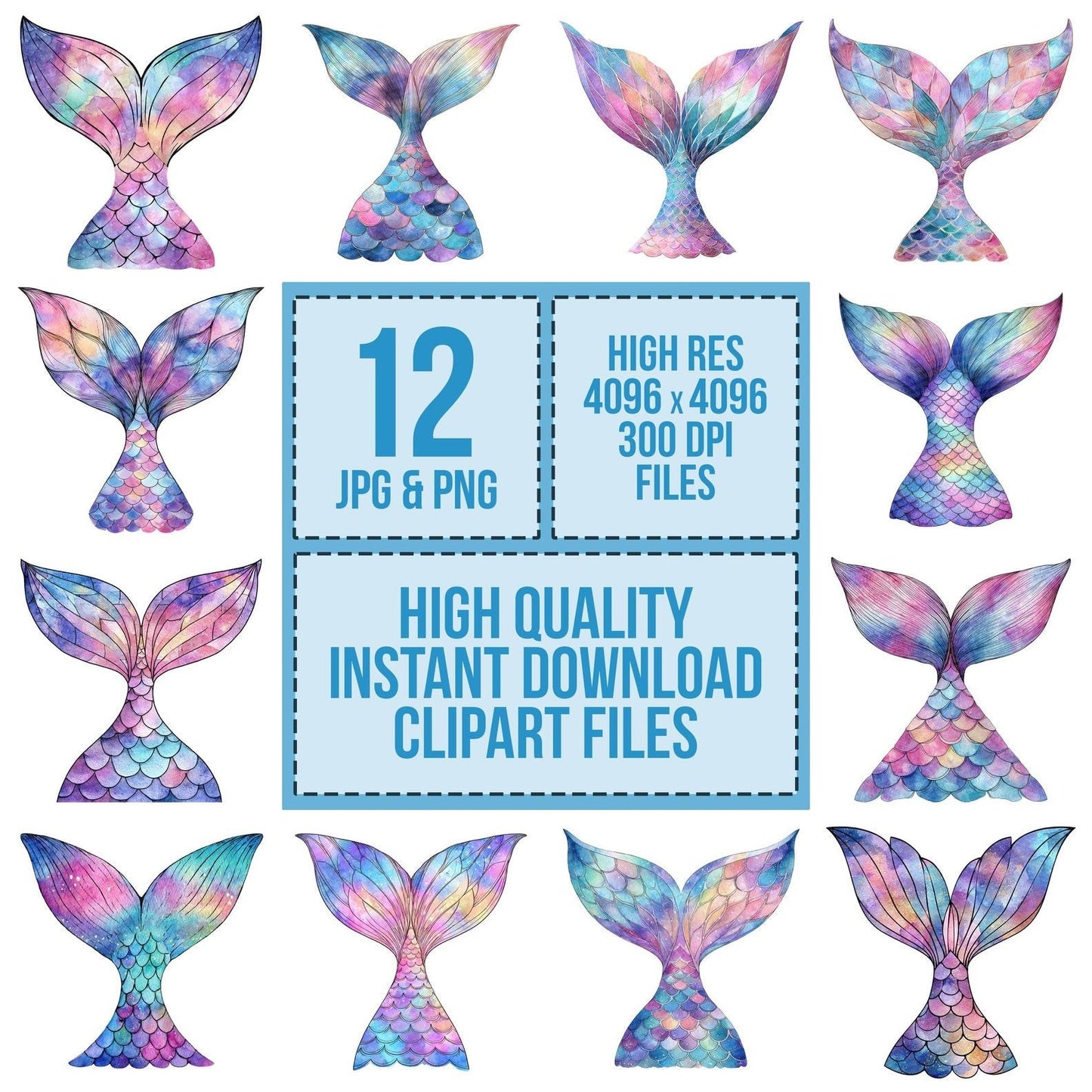 Watercolour Mermaid Tail Clipart Set (DDD007215)