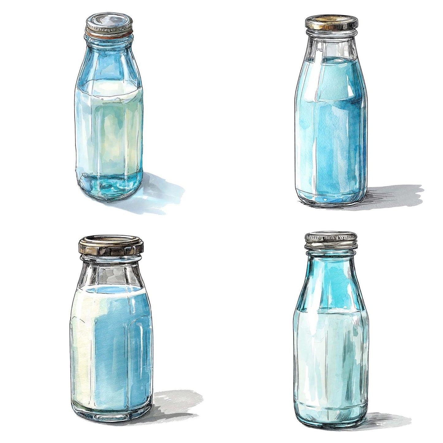 Watercolour Milk Bottle Clipart Set (DDD007216)