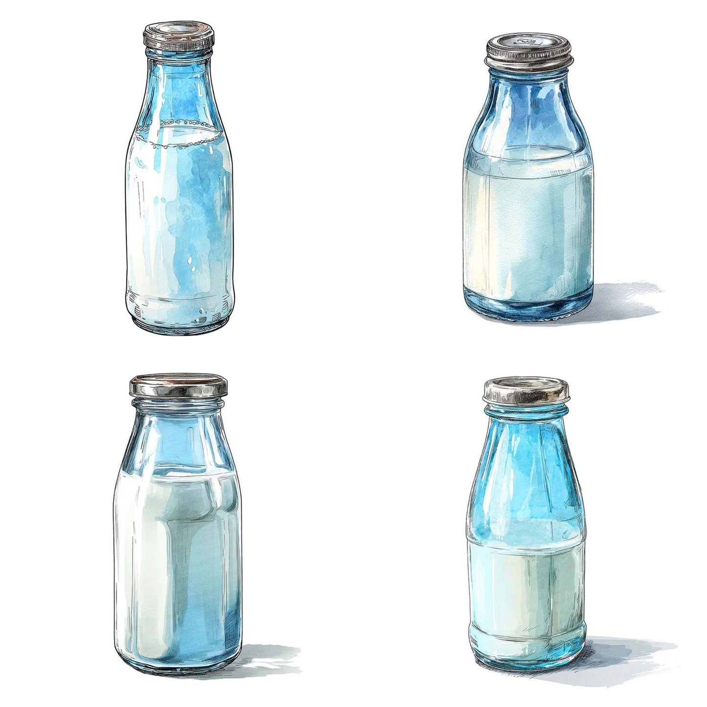 Watercolour Milk Bottle Clipart Set (DDD007216)