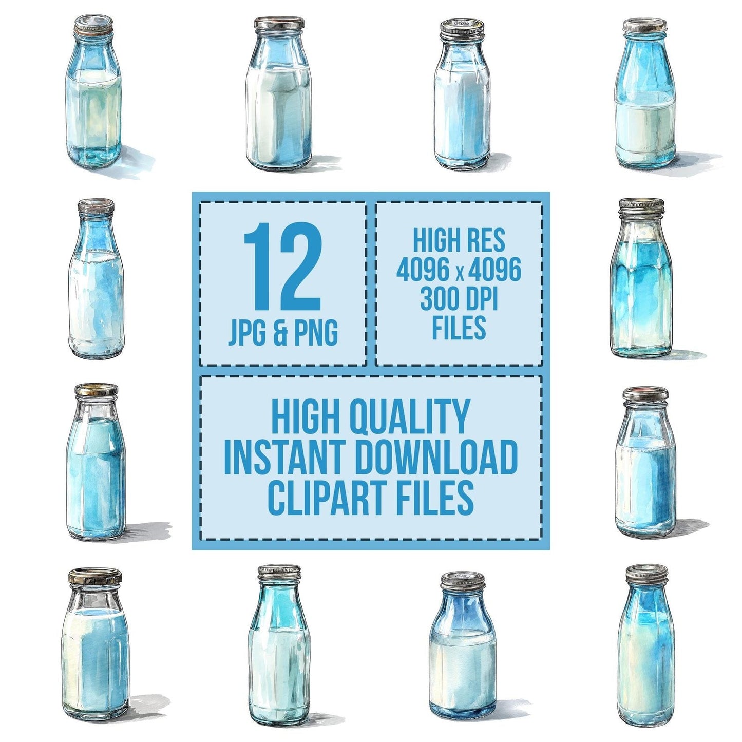 Watercolour Milk Bottle Clipart Set (DDD007216)