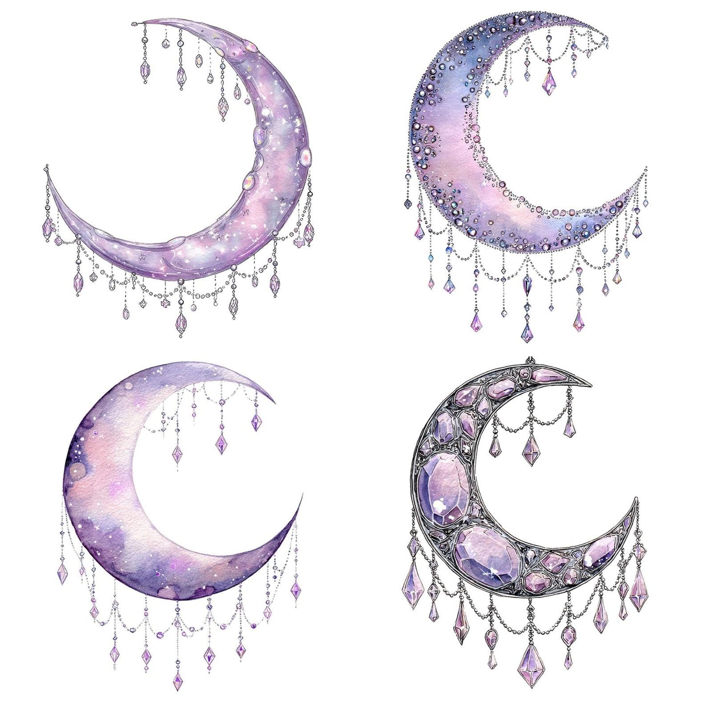 Watercolour Moon Crystals Clipart Set (DDD007218)
