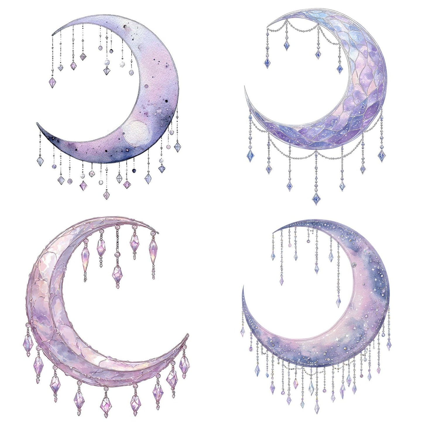 Watercolour Moon Crystals Clipart Set (DDD007218)