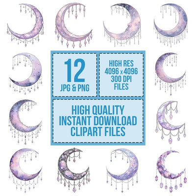Watercolour Moon Crystals Clipart Set (DDD007218)