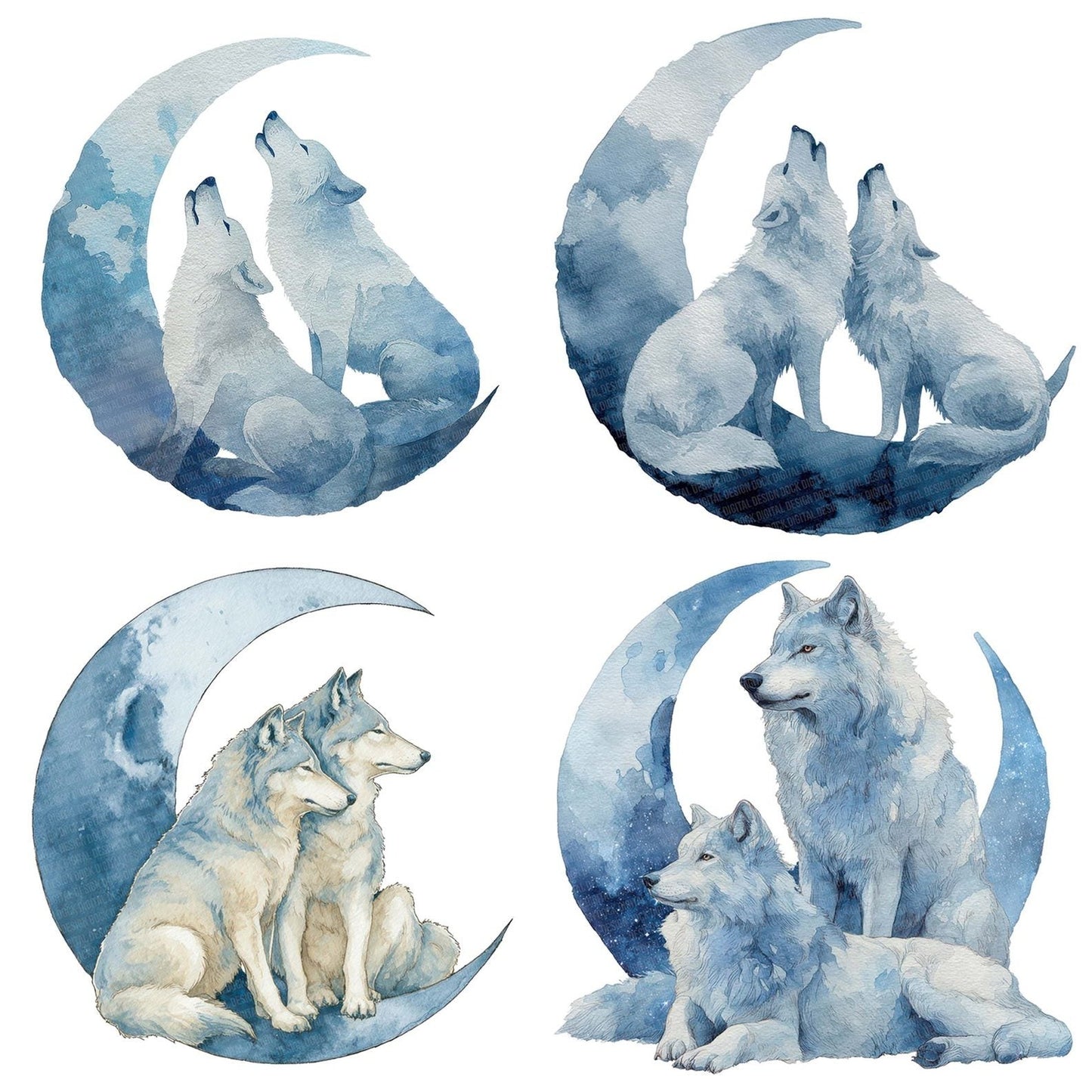 Watercolour Moon Wolf Clipart Set (DDD007220)